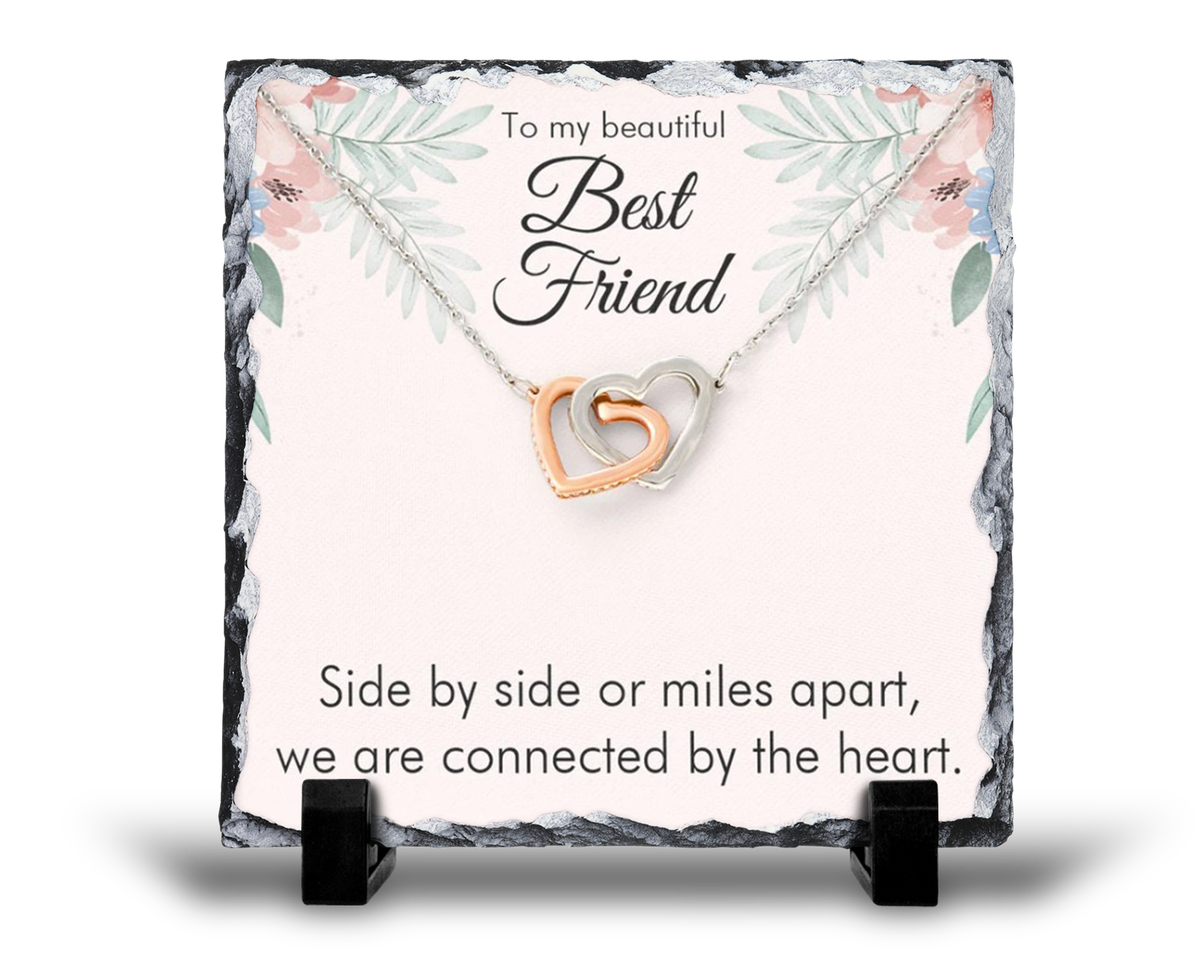 To My Beautiful Best Friend Connected By Heart Gift Rock Slate